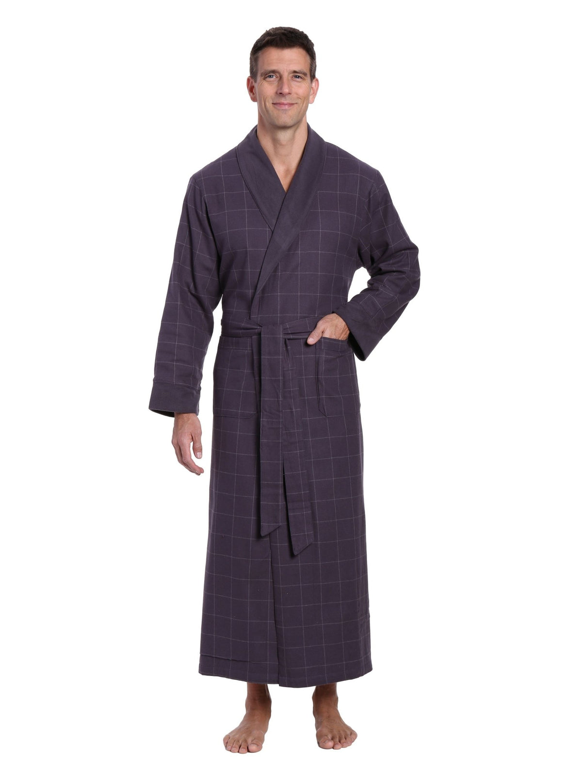 Men's Premium 100% Cotton Flannel Fleece Lined Robe bathrobes La Vie Bien Men's Premium 100% Cotton Flannel Fleece Lined Robe