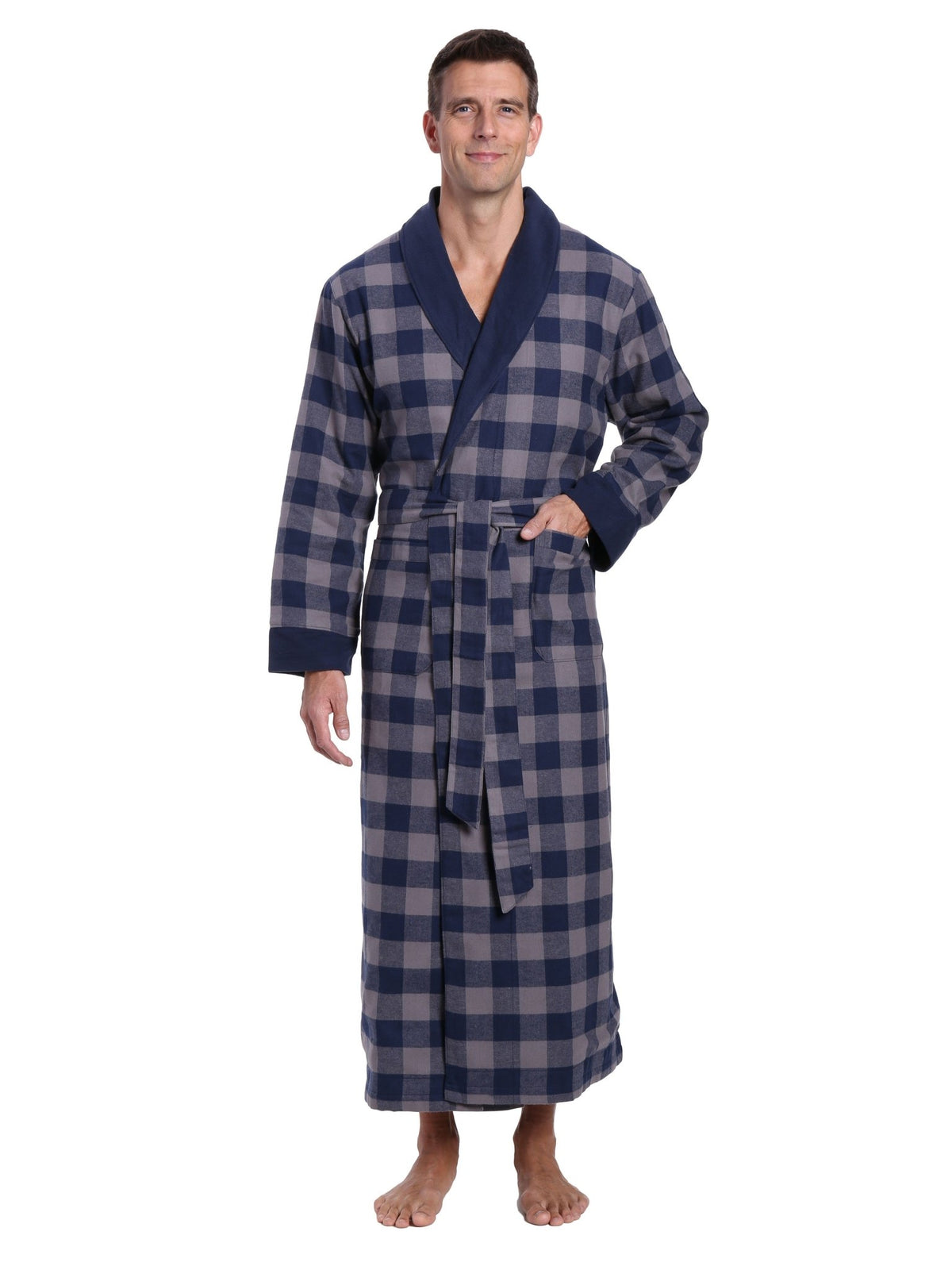 Men's Premium 100% Cotton Flannel Fleece Lined Robe bathrobes La Vie Bien Men's Premium 100% Cotton Flannel Fleece Lined Robe