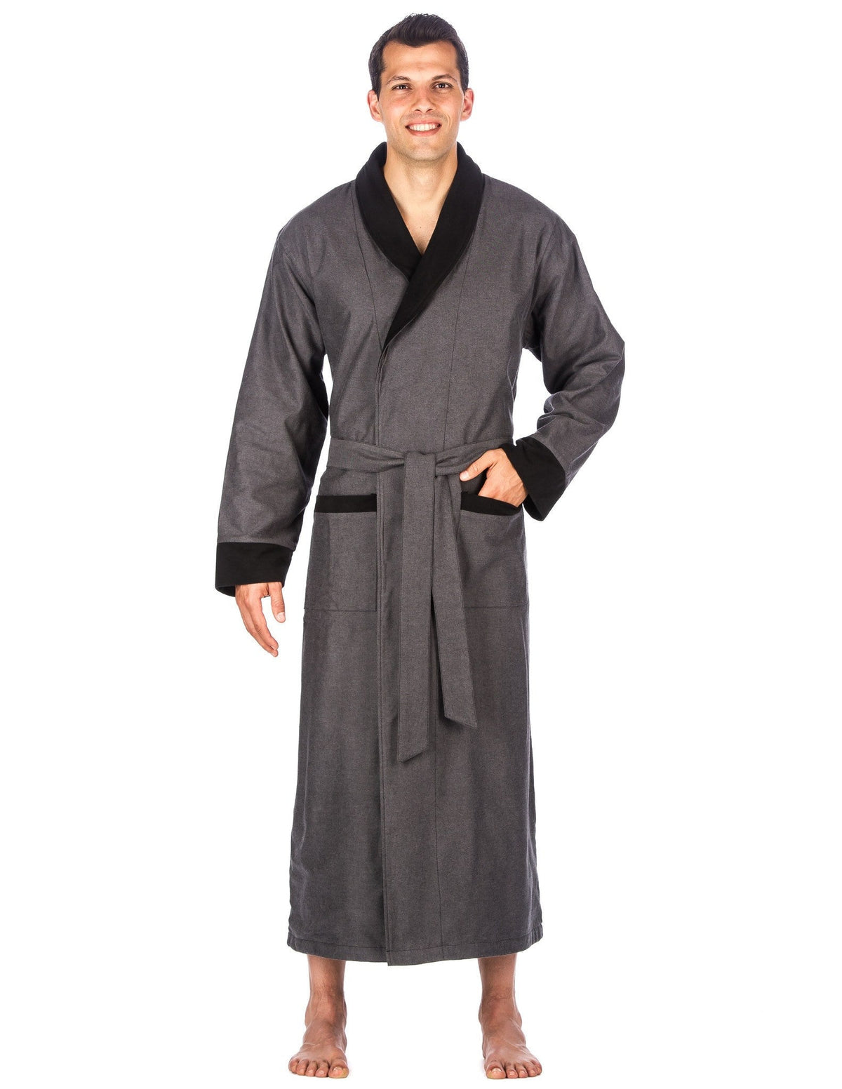 Men's Premium 100% Cotton Flannel Fleece Lined Robe bathrobes La Vie Bien Men's Premium 100% Cotton Flannel Fleece Lined Robe