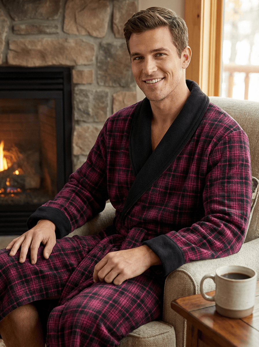 Men's Premium 100% Cotton Flannel Fleece Lined Robe bathrobes La Vie Bien Men's Premium 100% Cotton Flannel Fleece Lined Robe