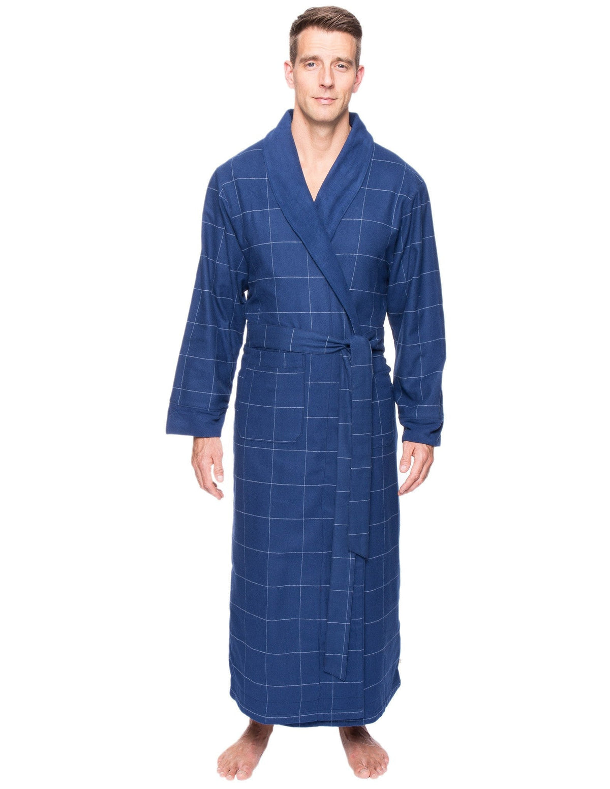 Men's Premium 100% Cotton Flannel Fleece Lined Robe bathrobes La Vie Bien Men's Premium 100% Cotton Flannel Fleece Lined Robe