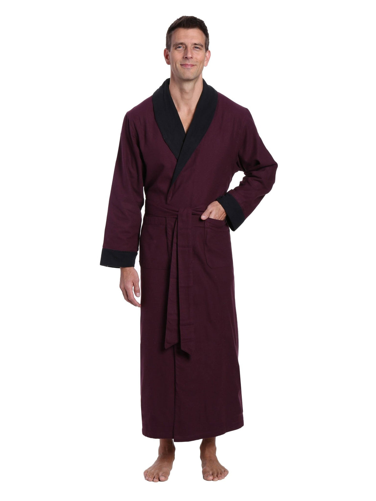 Men's Premium 100% Cotton Flannel Fleece Lined Robe bathrobes La Vie Bien Men's Premium 100% Cotton Flannel Fleece Lined Robe