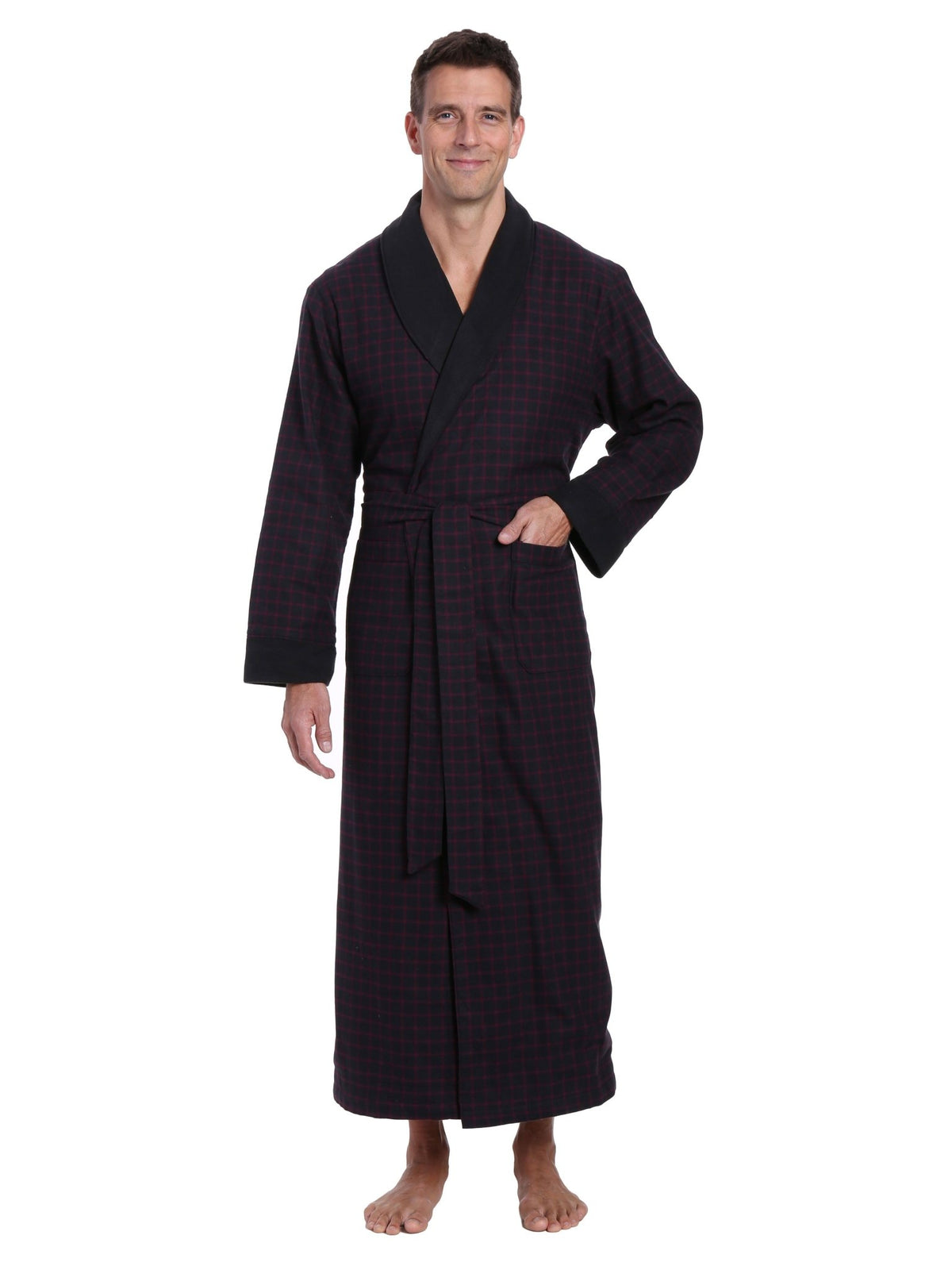 Men's Premium 100% Cotton Flannel Fleece Lined Robe bathrobes La Vie Bien Men's Premium 100% Cotton Flannel Fleece Lined Robe