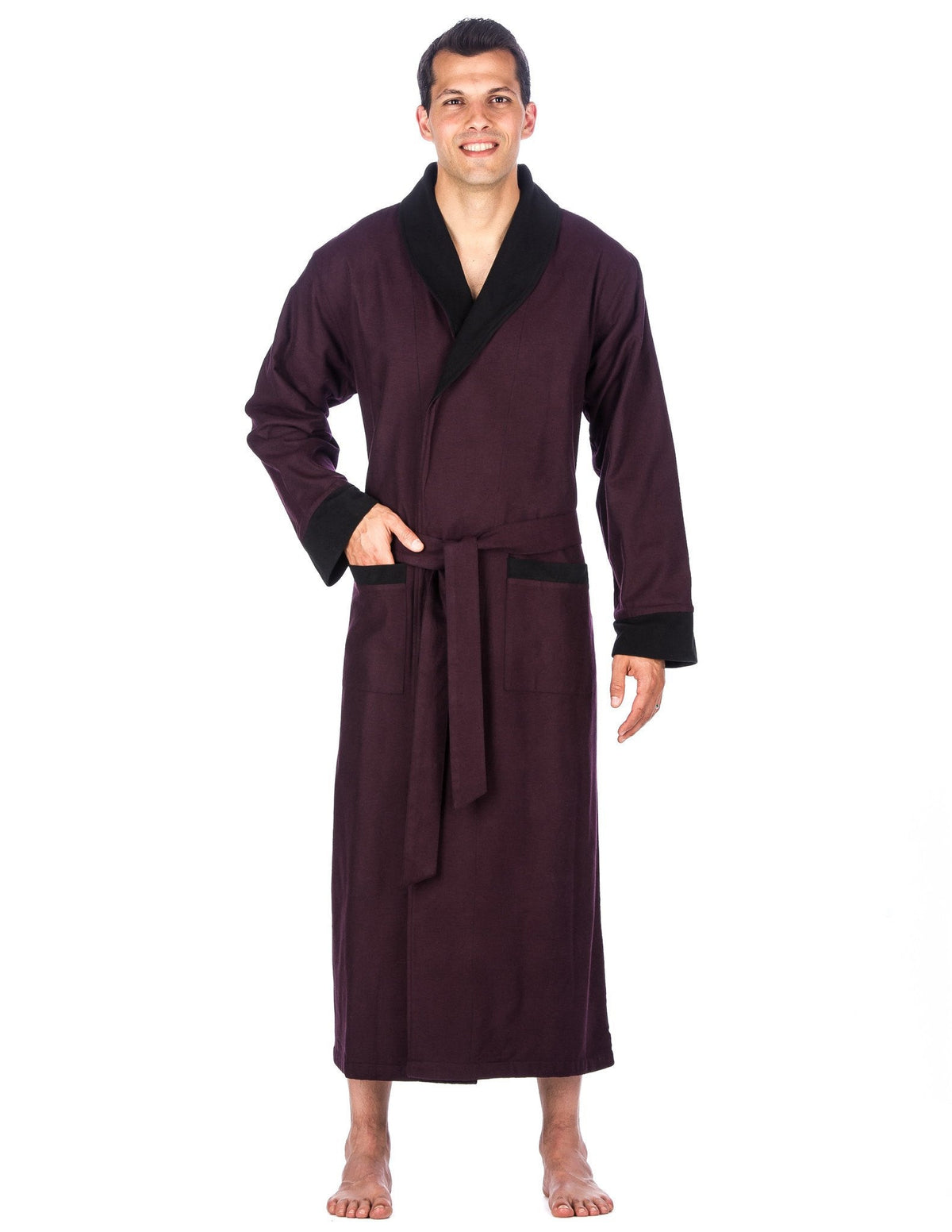 Men's Premium 100% Cotton Flannel Fleece Lined Robe bathrobes La Vie Bien Men's Premium 100% Cotton Flannel Fleece Lined Robe