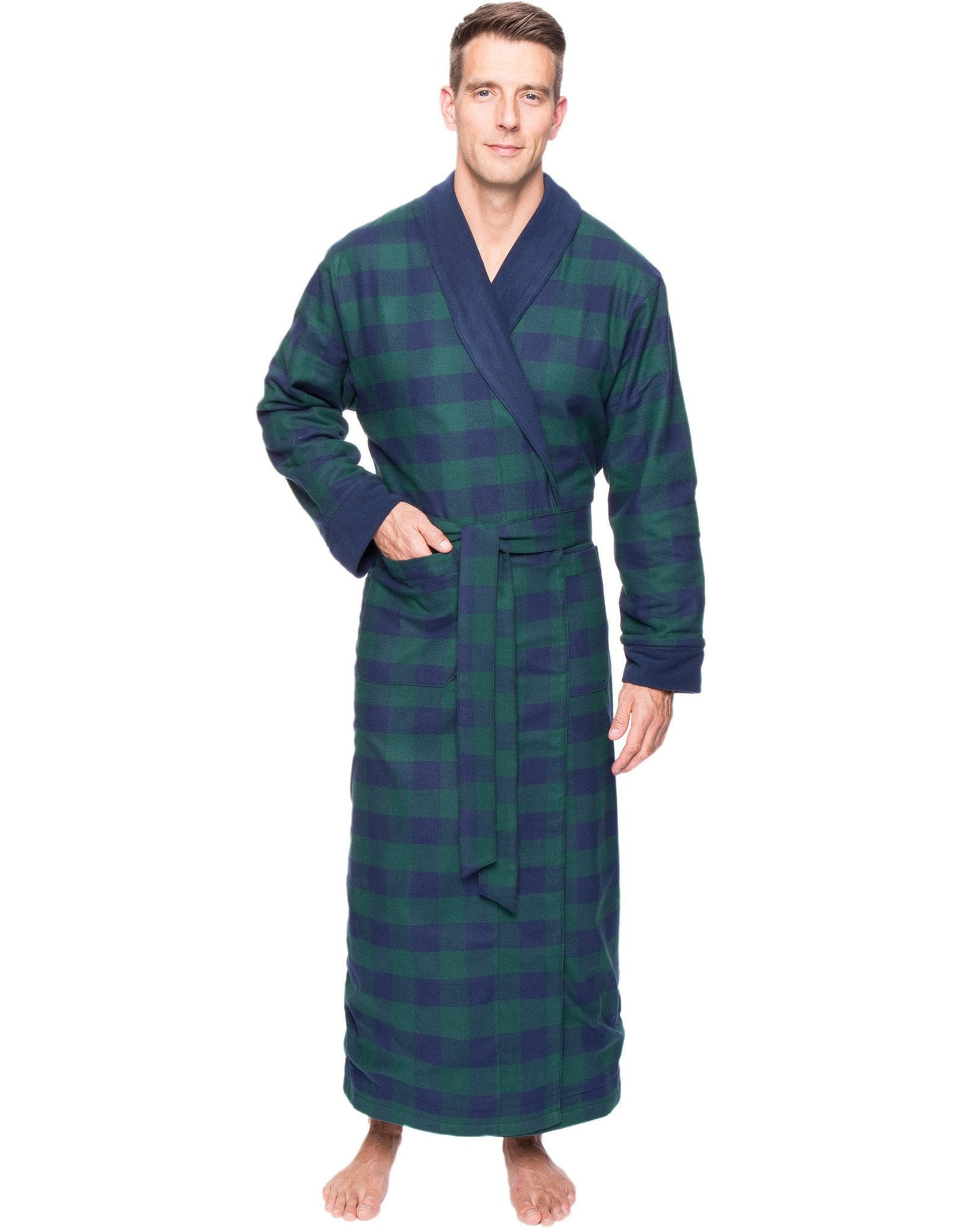 Men's Premium 100% Cotton Flannel Fleece Lined Robe bathrobes La Vie Bien Men's Premium 100% Cotton Flannel Fleece Lined Robe