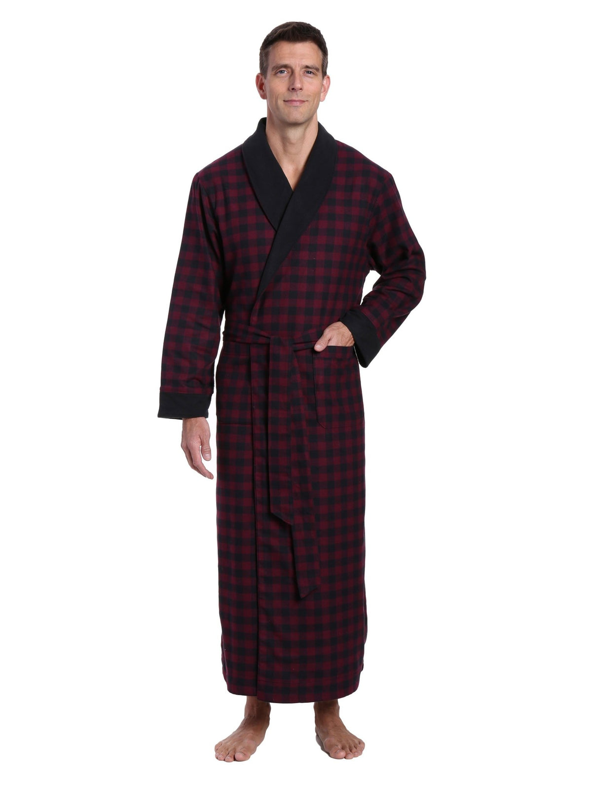 Men's Premium 100% Cotton Flannel Fleece Lined Robe bathrobes La Vie Bien Men's Premium 100% Cotton Flannel Fleece Lined Robe