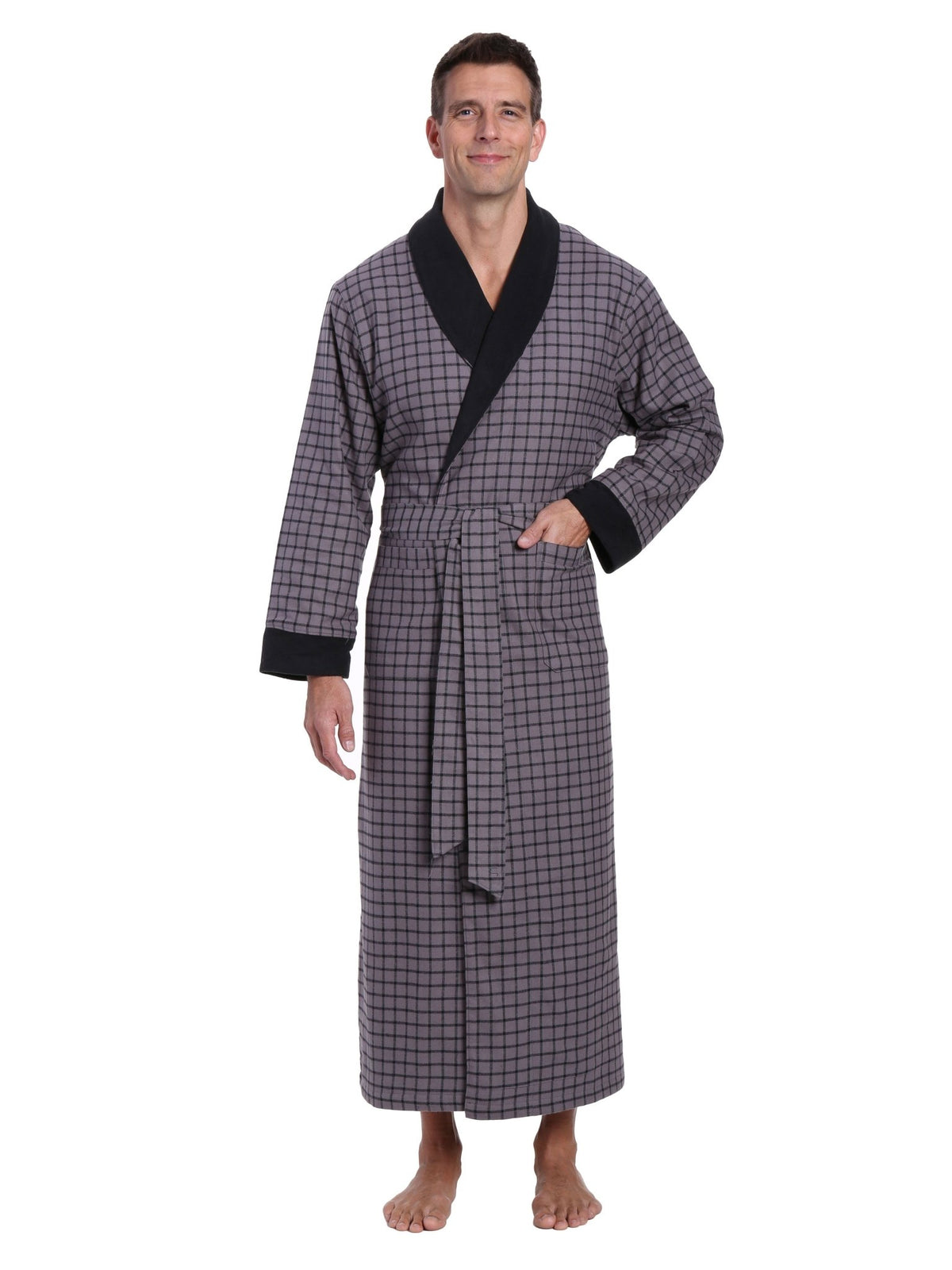 Men's Premium 100% Cotton Flannel Fleece Lined Robe bathrobes La Vie Bien Men's Premium 100% Cotton Flannel Fleece Lined Robe