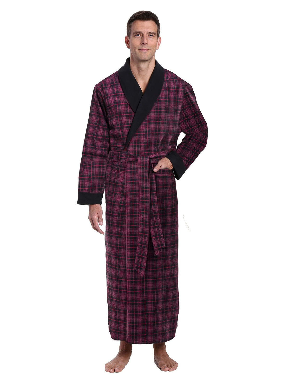 Men's Premium 100% Cotton Flannel Fleece Lined Robe bathrobes La Vie Bien Men's Premium 100% Cotton Flannel Fleece Lined Robe
