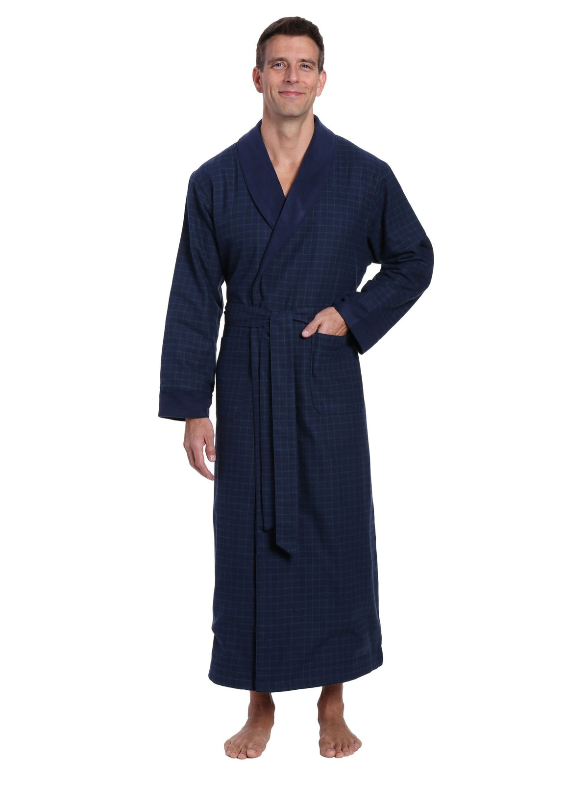 Men's Premium 100% Cotton Flannel Fleece Lined Robe bathrobes La Vie Bien Men's Premium 100% Cotton Flannel Fleece Lined Robe