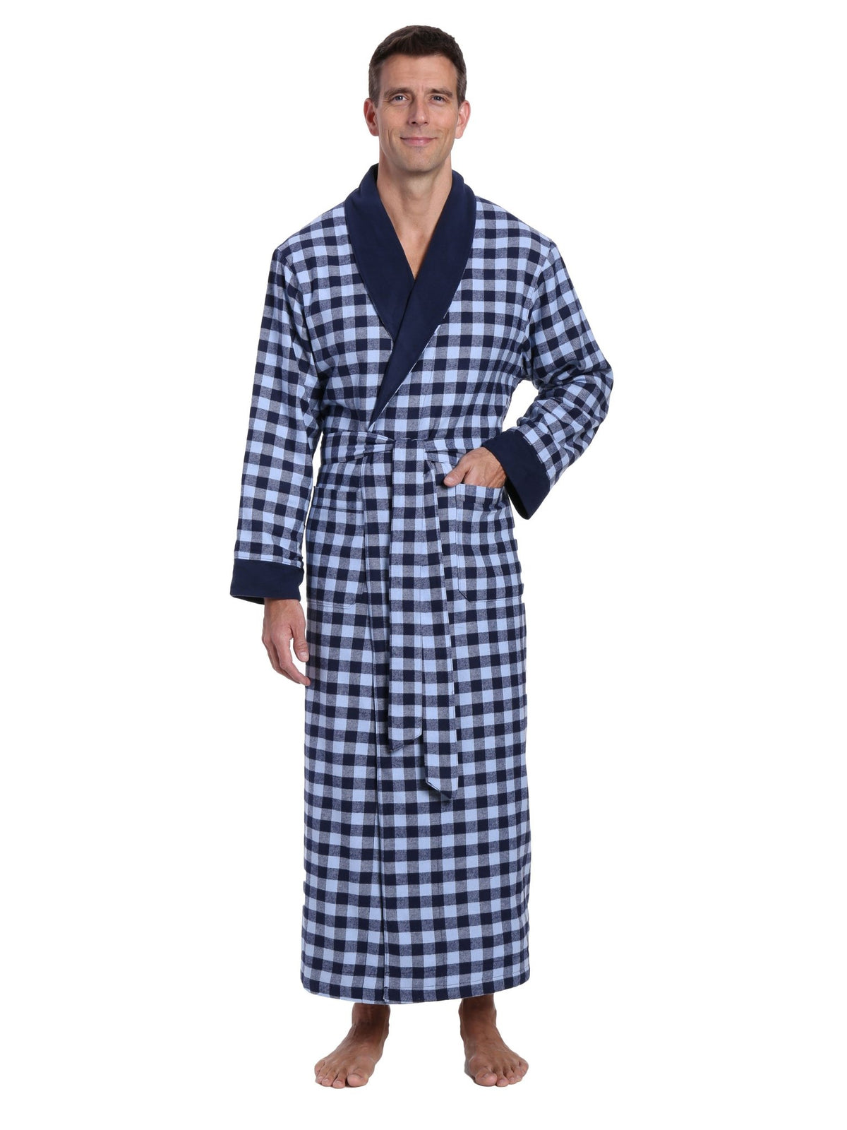 Men's Premium 100% Cotton Flannel Fleece Lined Robe bathrobes La Vie Bien Men's Premium 100% Cotton Flannel Fleece Lined Robe
