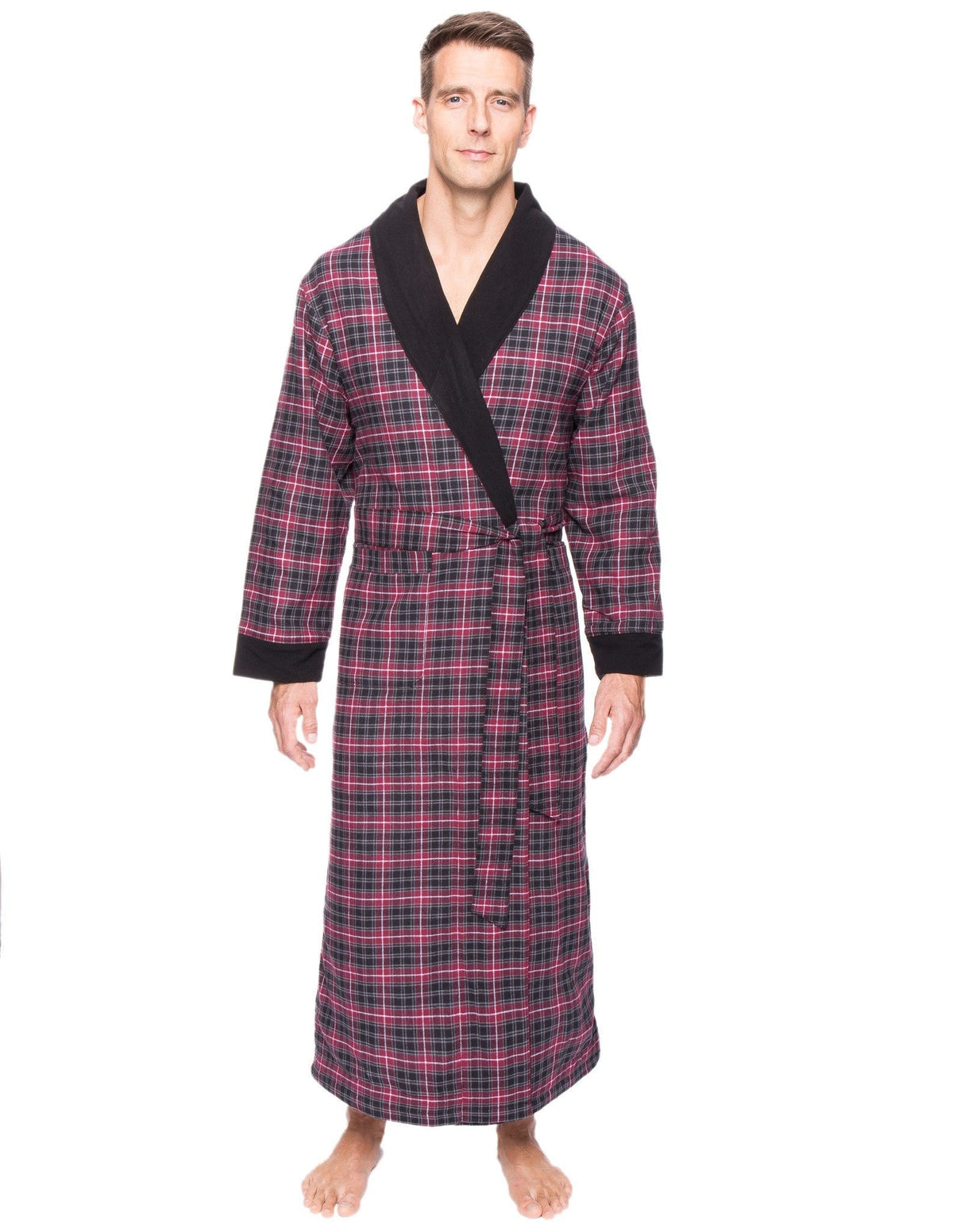 Men's Premium 100% Cotton Flannel Fleece Lined Robe bathrobes La Vie Bien Men's Premium 100% Cotton Flannel Fleece Lined Robe