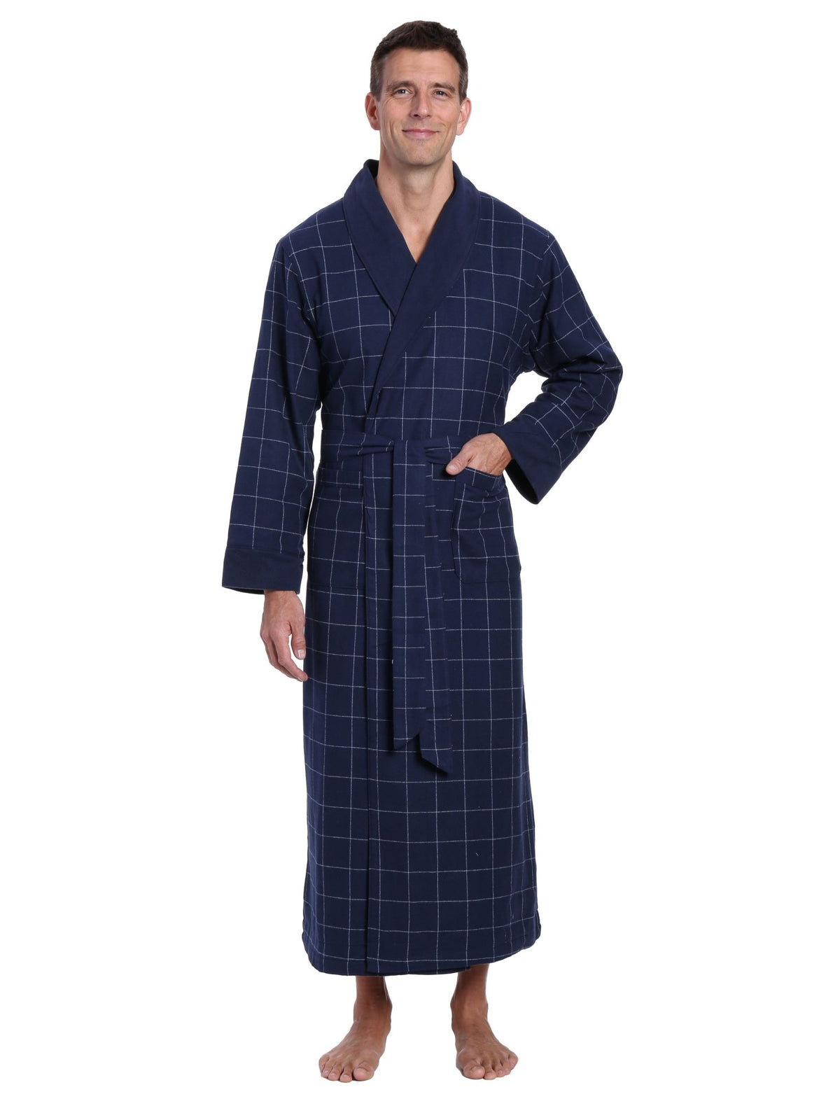 Men's Premium 100% Cotton Flannel Fleece Lined Robe bathrobes La Vie Bien Men's Premium 100% Cotton Flannel Fleece Lined Robe