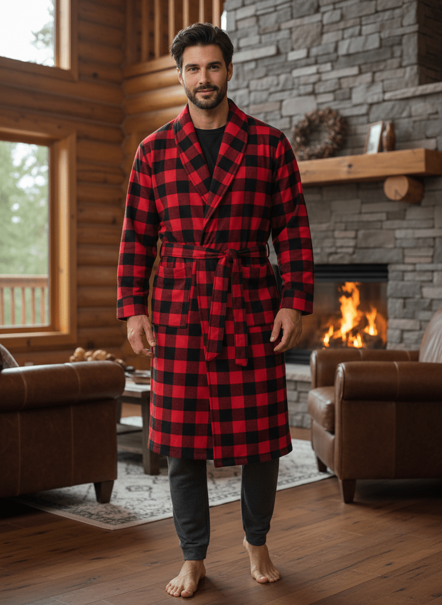 Mens Robe - Premium 100% Cotton Flannel Robe bathrobes La Vie Bien Mens Robe - Premium 100% Cotton Flannel Robe
