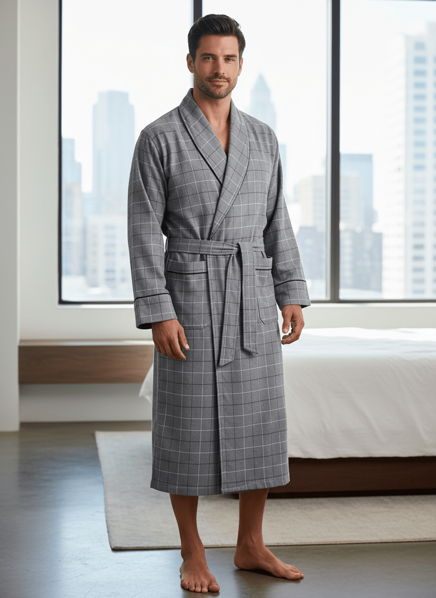 Mens Robe - Premium 100% Cotton Flannel Robe bathrobes La Vie Bien Mens Robe - Premium 100% Cotton Flannel Robe