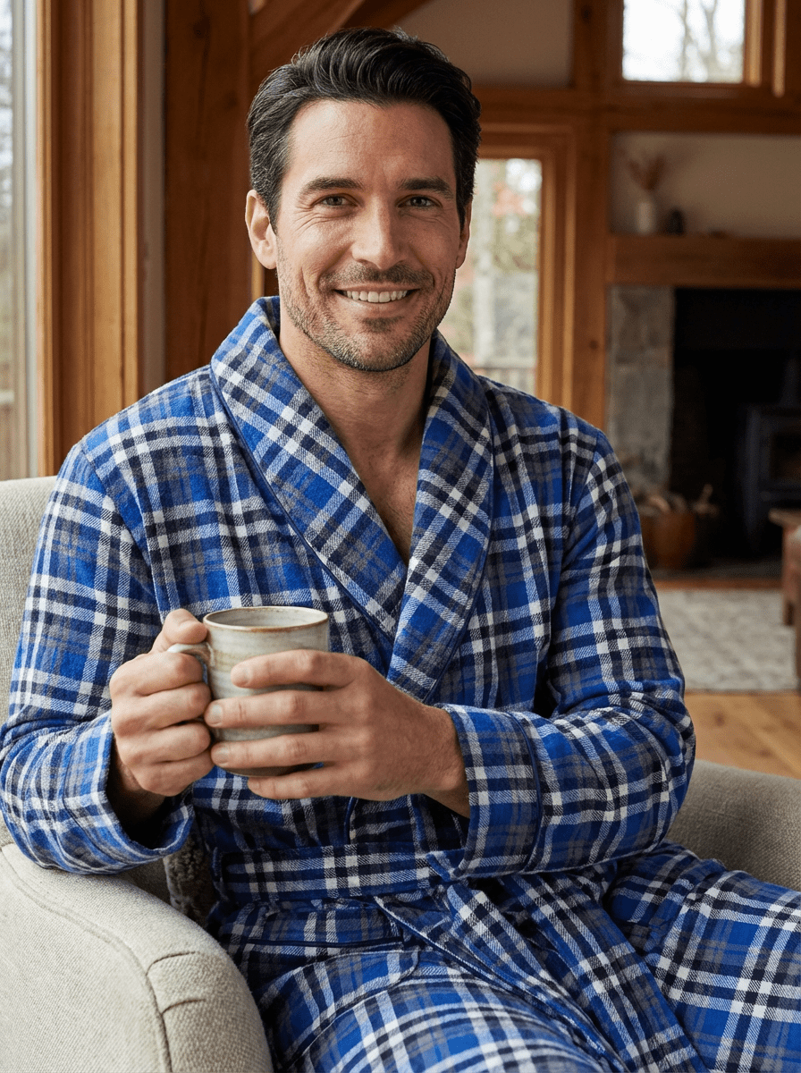 Mens Robe - Premium 100% Cotton Flannel Robe bathrobes La Vie Bien Mens Robe - Premium 100% Cotton Flannel Robe