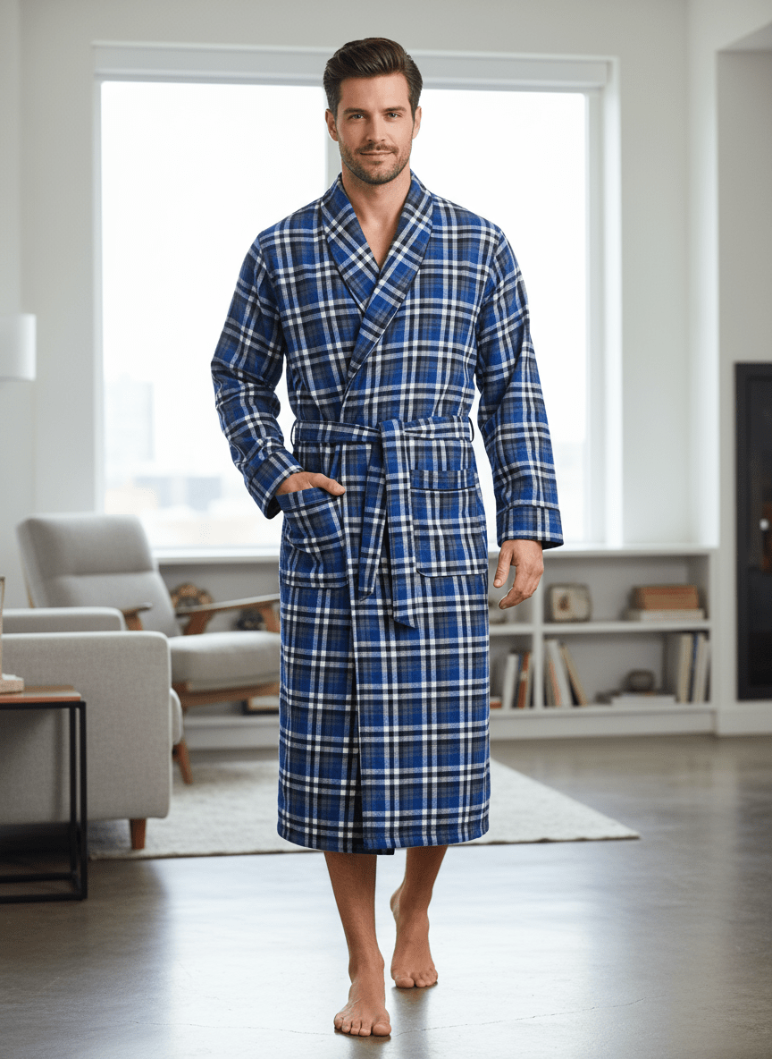 Mens Robe - Premium 100% Cotton Flannel Robe bathrobes La Vie Bien Mens Robe - Premium 100% Cotton Flannel Robe