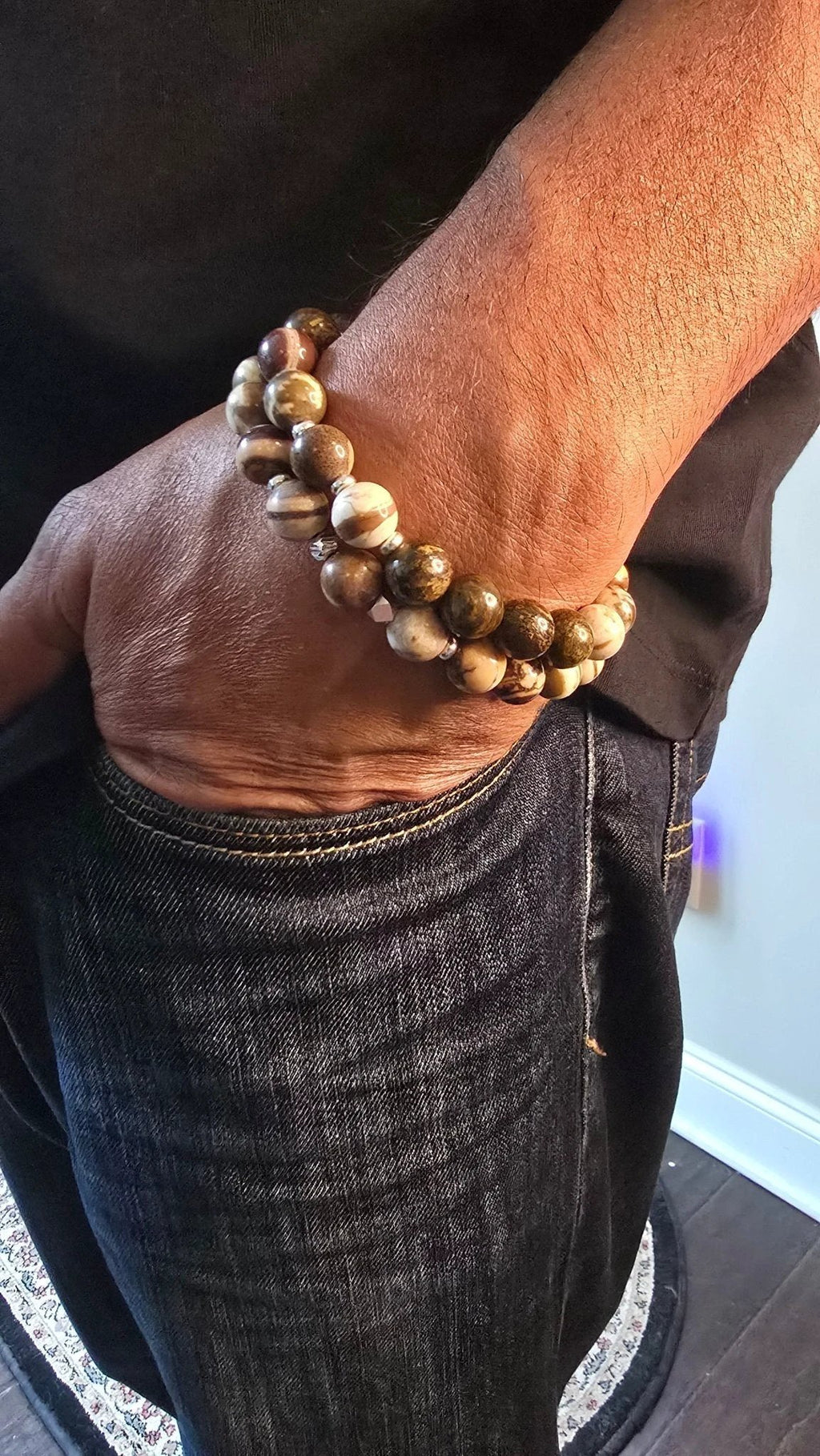 Men's Round striped Tibetan Agate Bracelet set by L.Signature Collection by L.Styles