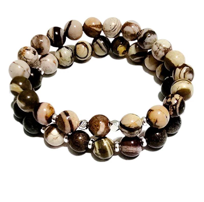 Men's Round striped Tibetan Agate Bracelet set by L.Signature Collection by L.Styles