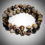 Men's Round striped Tibetan Agate Bracelet set