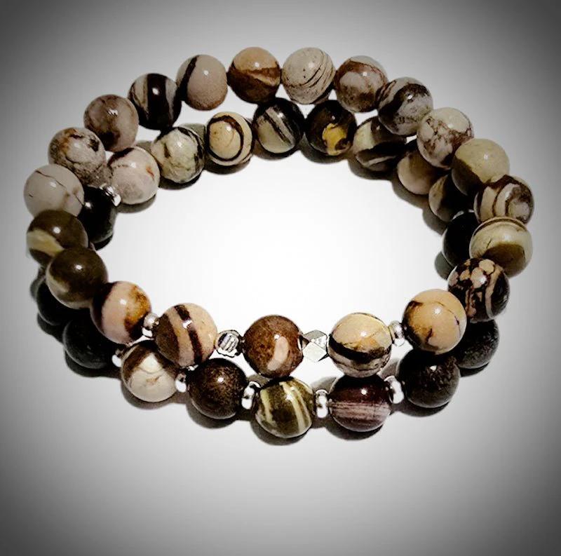 Men's Round striped Tibetan Agate Bracelet set