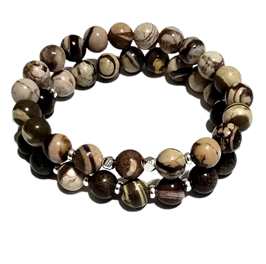 Men's Round striped Tibetan Agate Bracelet set
