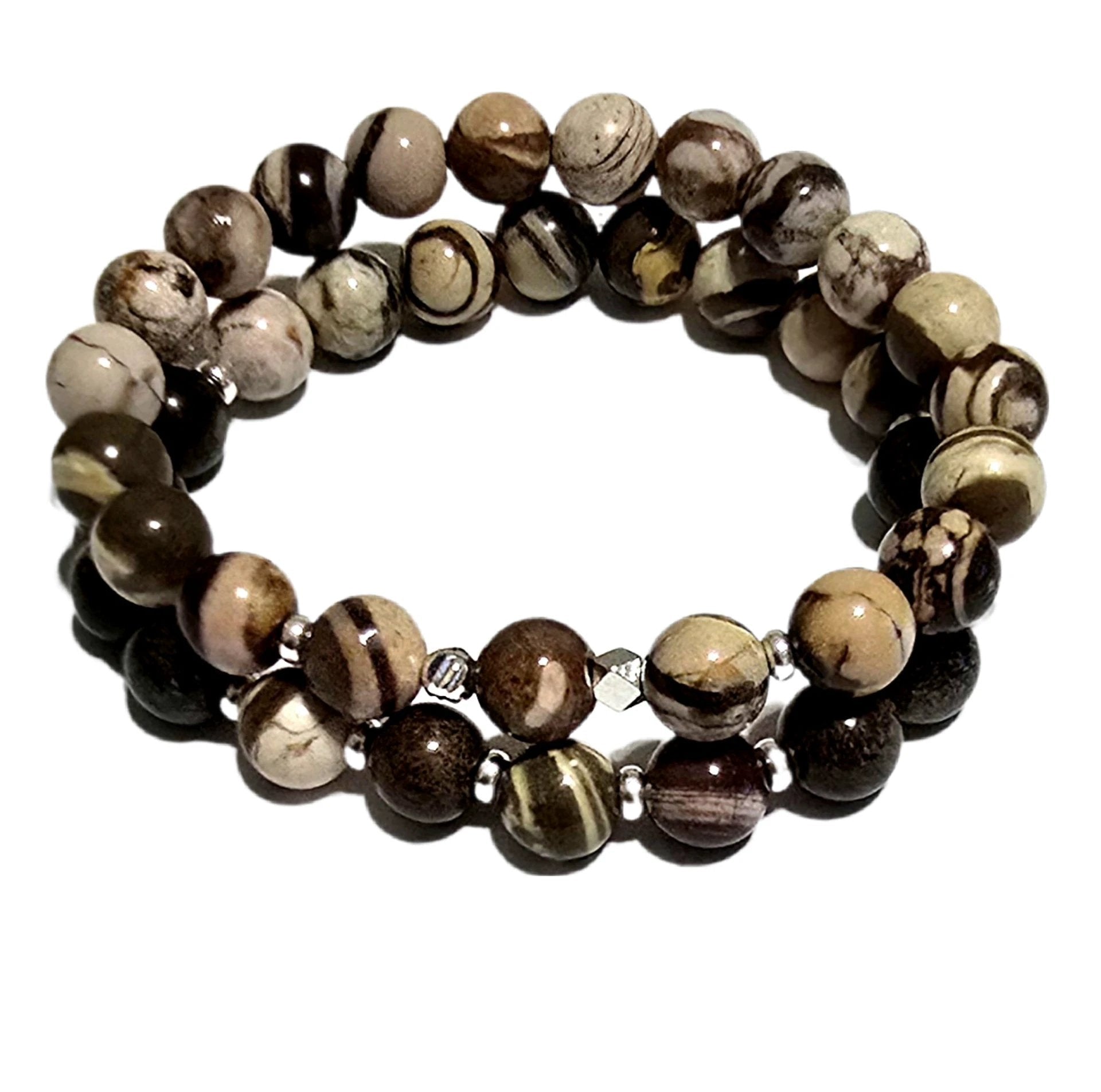 Men's Round striped Tibetan Agate Bracelet set