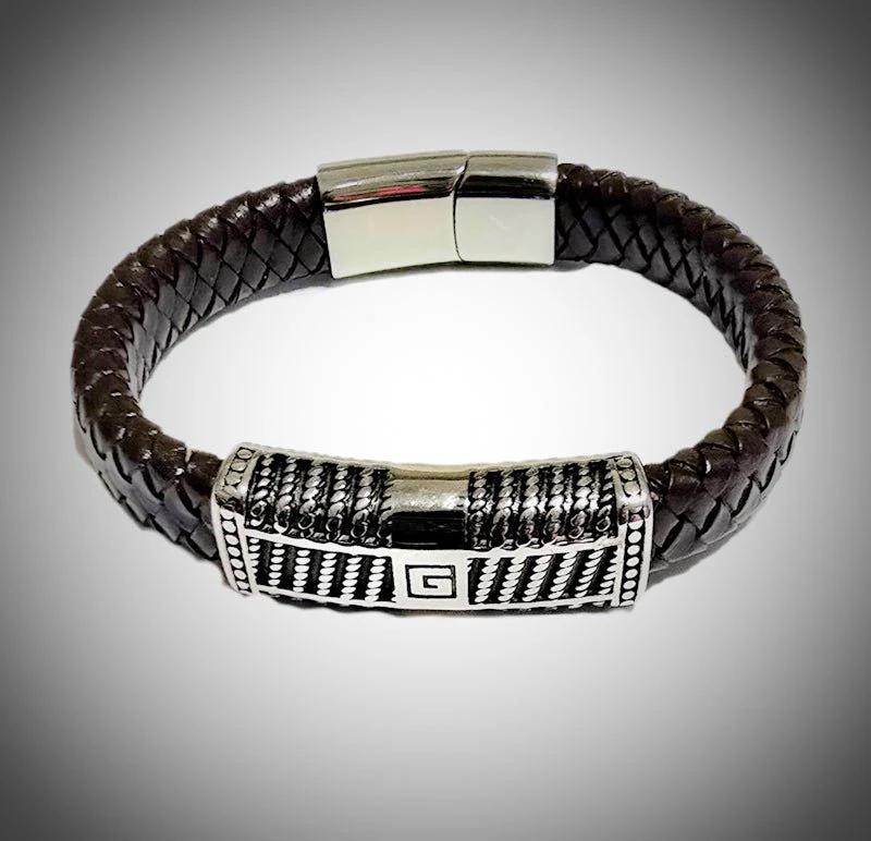 Men's Round striped Tibetan Agate Bracelet set