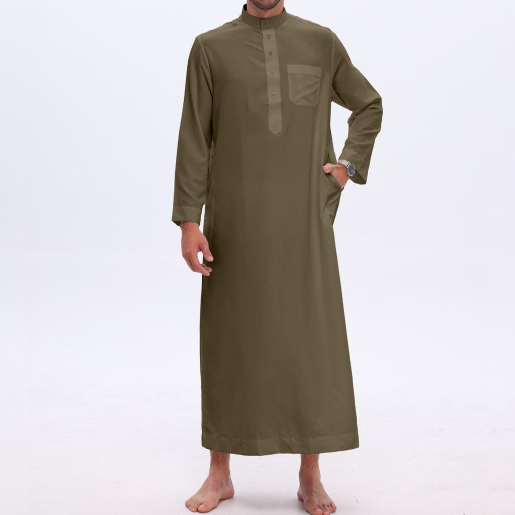 Men's Solid Color Thobe with Button Placket (MT036)