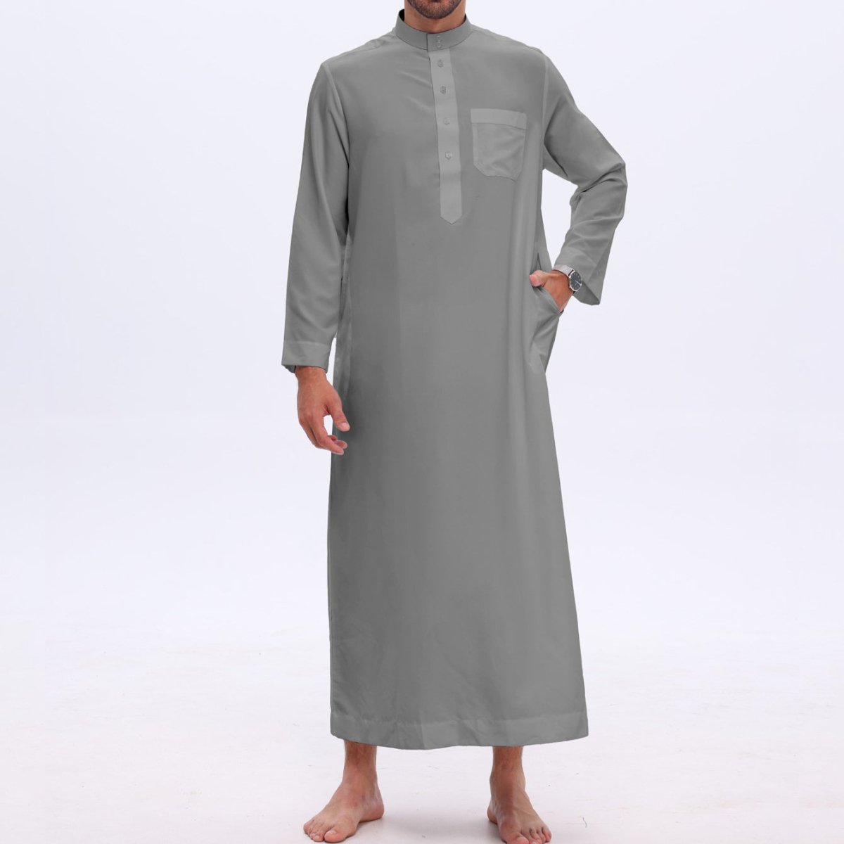 Men's Solid Color Thobe with Button Placket (MT036) La Vie Bien Men's Solid Color Thobe with Button Placket (MT036)