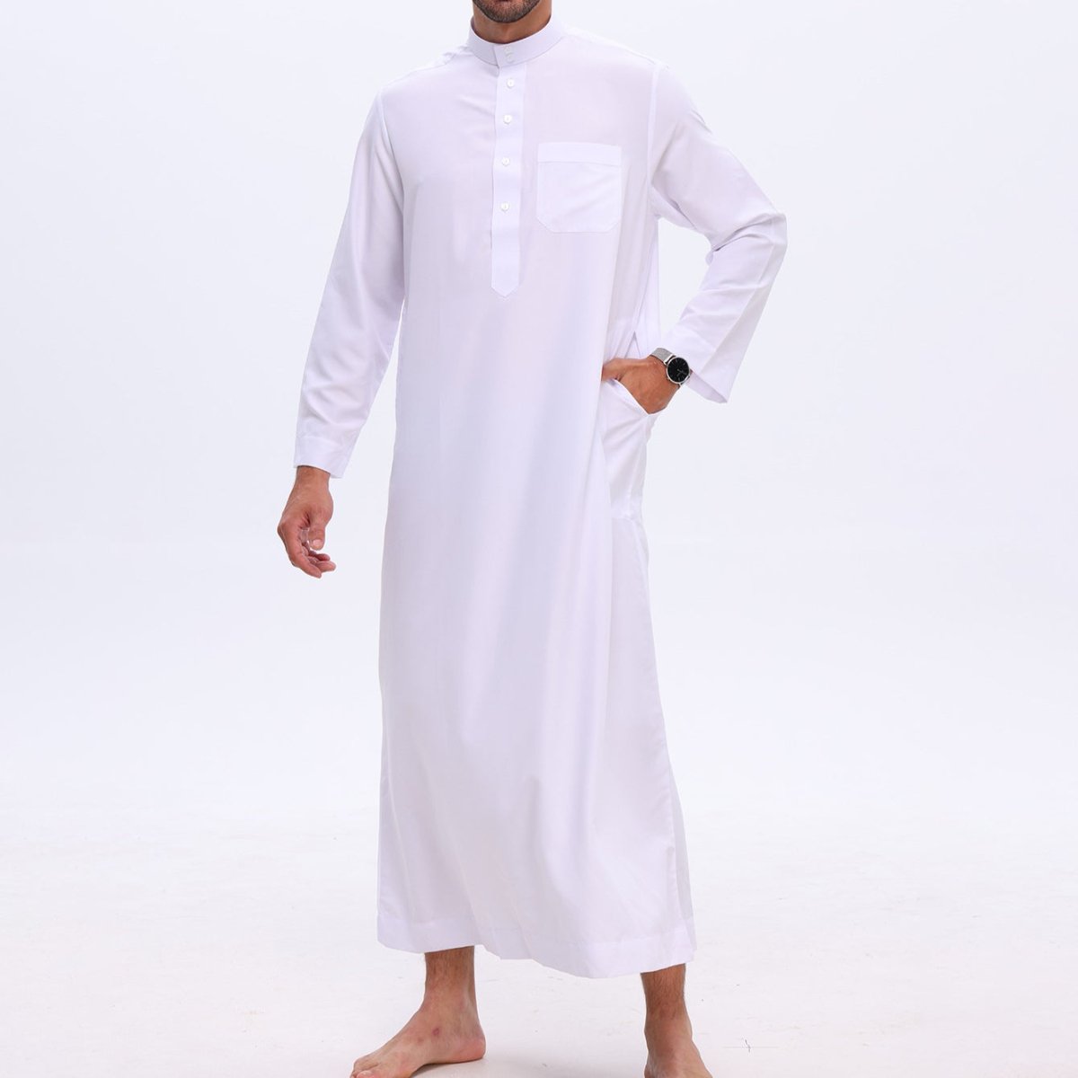 Men's Solid Color Thobe with Button Placket (MT036) La Vie Bien Men's Solid Color Thobe with Button Placket (MT036)