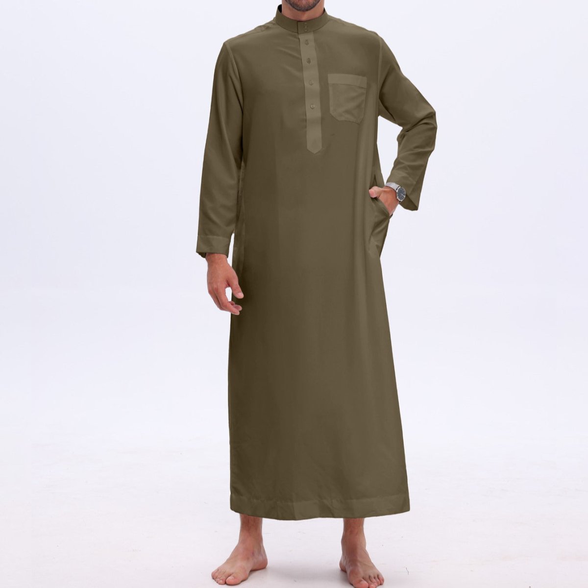 Men's Solid Color Thobe with Button Placket (MT036) La Vie Bien Men's Solid Color Thobe with Button Placket (MT036)