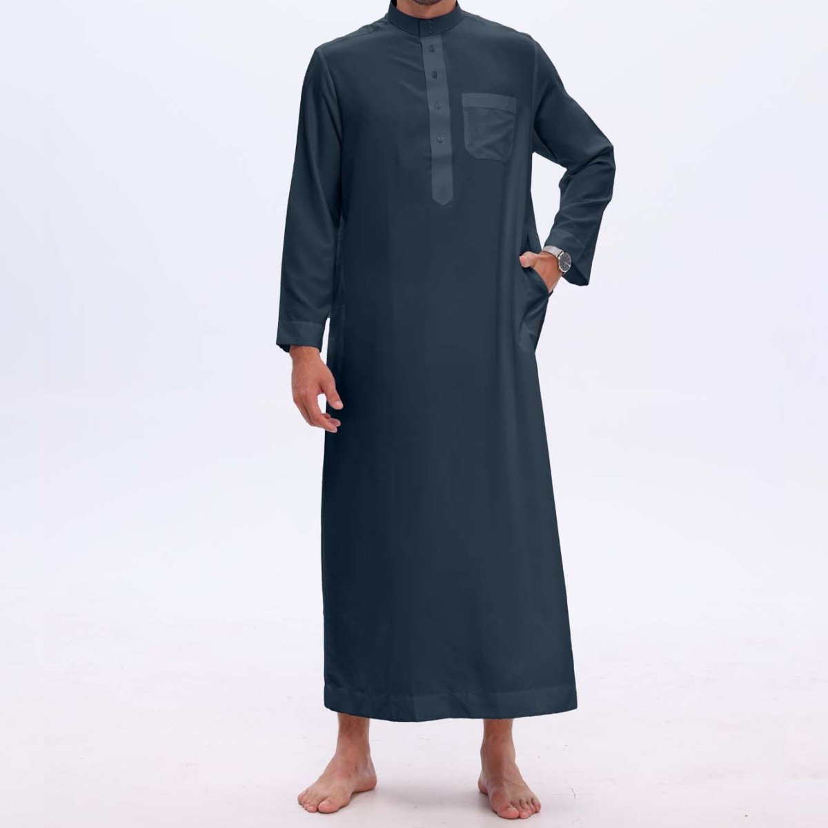Men's Solid Color Thobe with Button Placket (MT036) La Vie Bien Men's Solid Color Thobe with Button Placket (MT036)