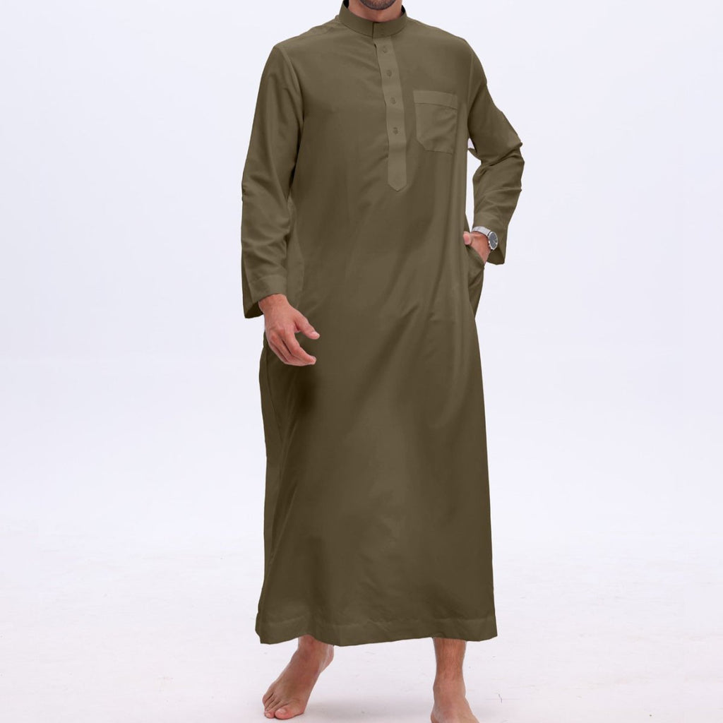 Men's Solid Color Thobe with Button Placket (MT036) La Vie Bien Men's Solid Color Thobe with Button Placket (MT036)