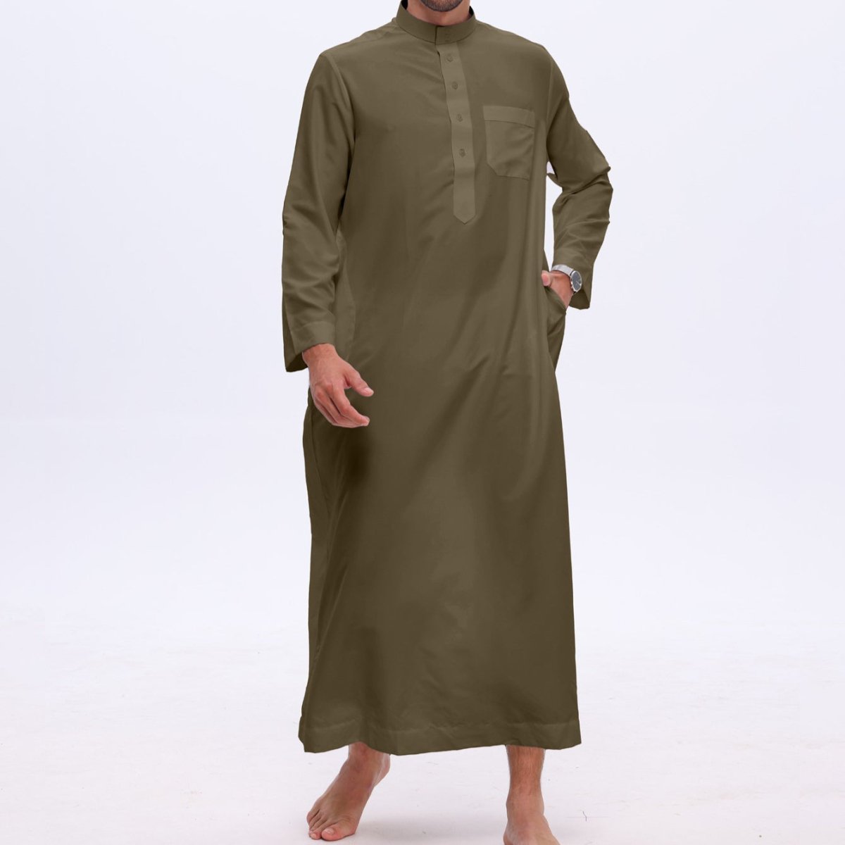 Men's Solid Color Thobe with Button Placket (MT036) La Vie Bien Men's Solid Color Thobe with Button Placket (MT036)