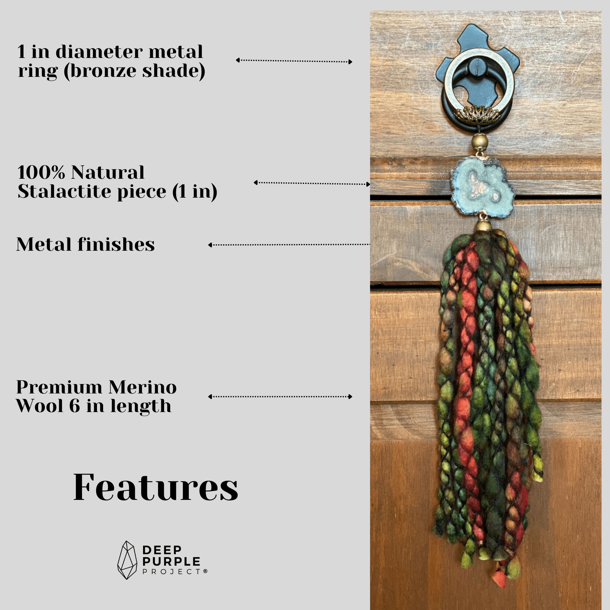 Merino Wool Garland with Stalactite Jasper, One of a kind decor piece, Natural Wall Hanging with Tassels, multiple uses Jasper Gift Garland La Vie Bien Merino Wool Garland with Stalactite Jasper, One of a kind decor piece, Natural Wall Hanging with Tassels, multiple uses Jasper Gift