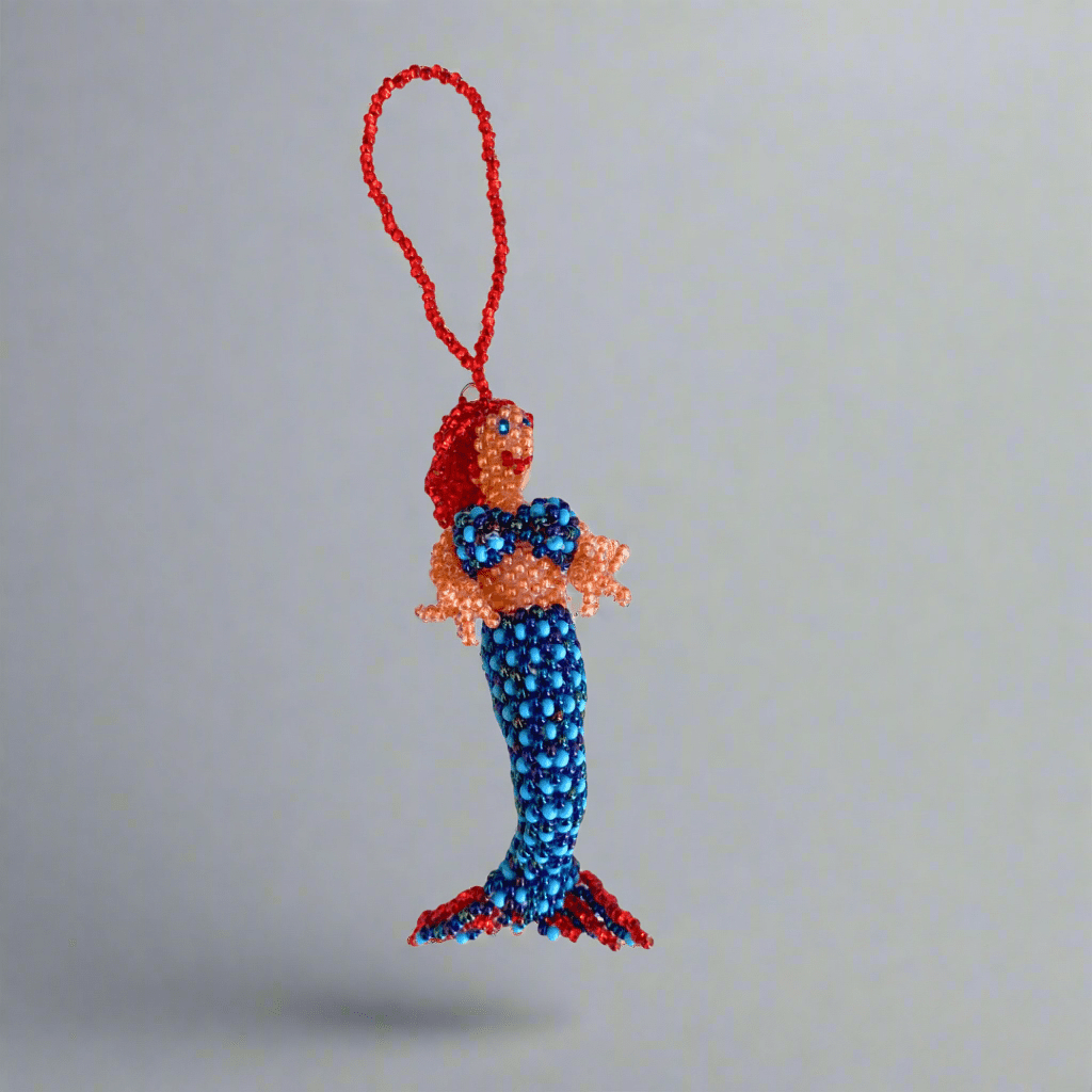 Mermaid Seed Bead Handmade Ornament - Guatemala Decor La Vie Bien Mermaid Seed Bead Handmade Ornament - Guatemala