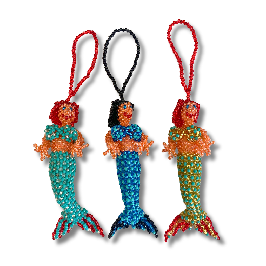 Mermaid Seed Bead Handmade Ornament - Guatemala Decor La Vie Bien Mermaid Seed Bead Handmade Ornament - Guatemala