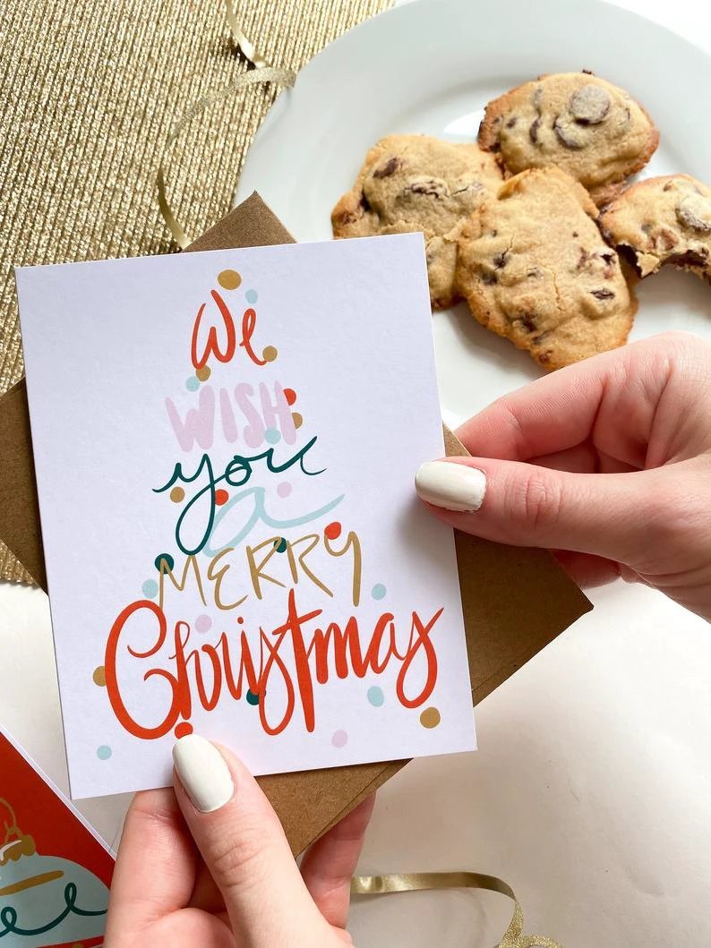 Merry Christmas Hand Lettered Christmas Tree Card by Five Dot Post