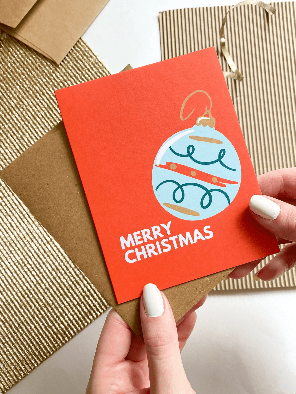 Merry Christmas Ornament Simple Christmas Card by Five Dot Post