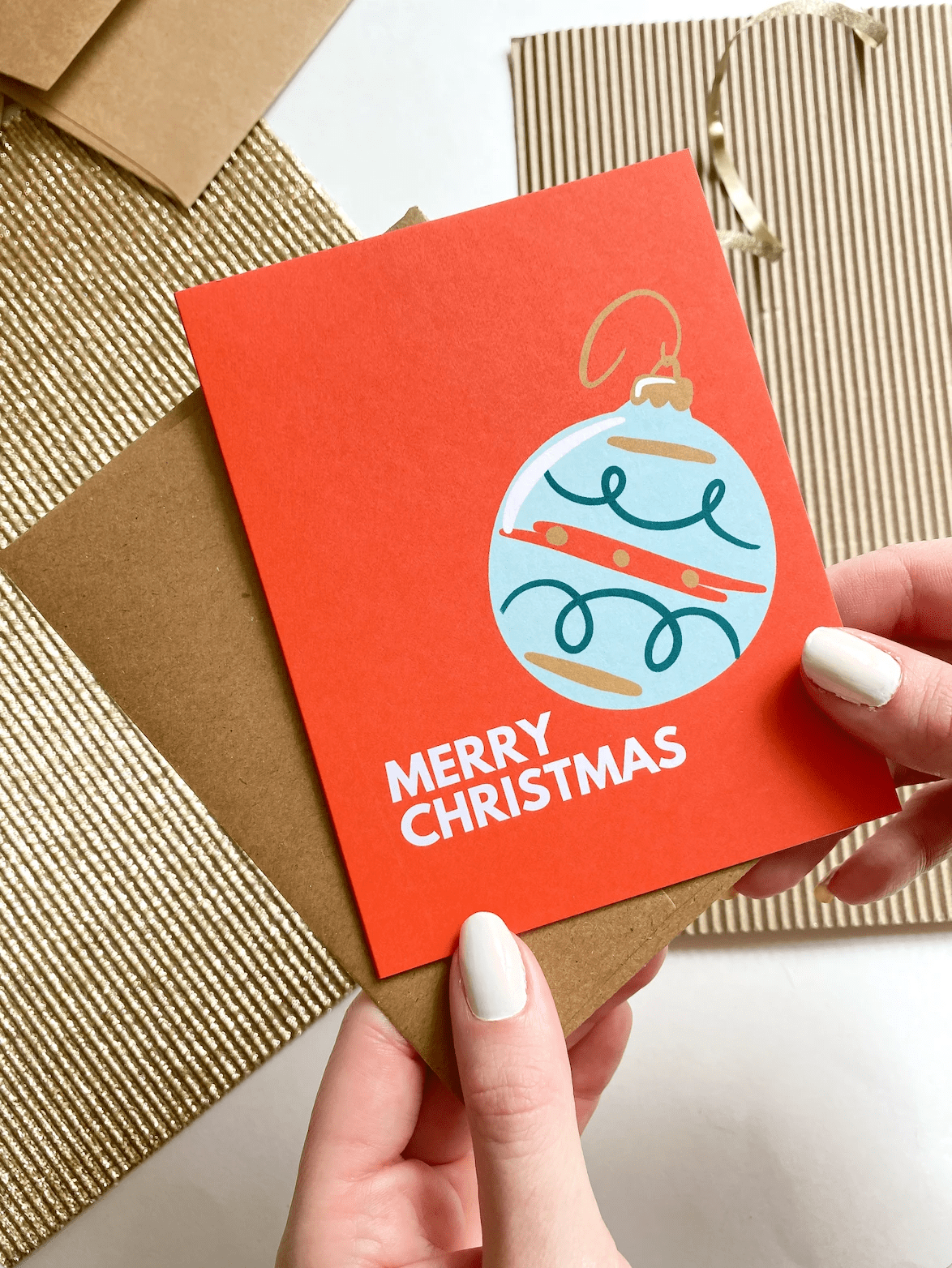 Merry Christmas Ornament Simple Christmas Card by Five Dot Post