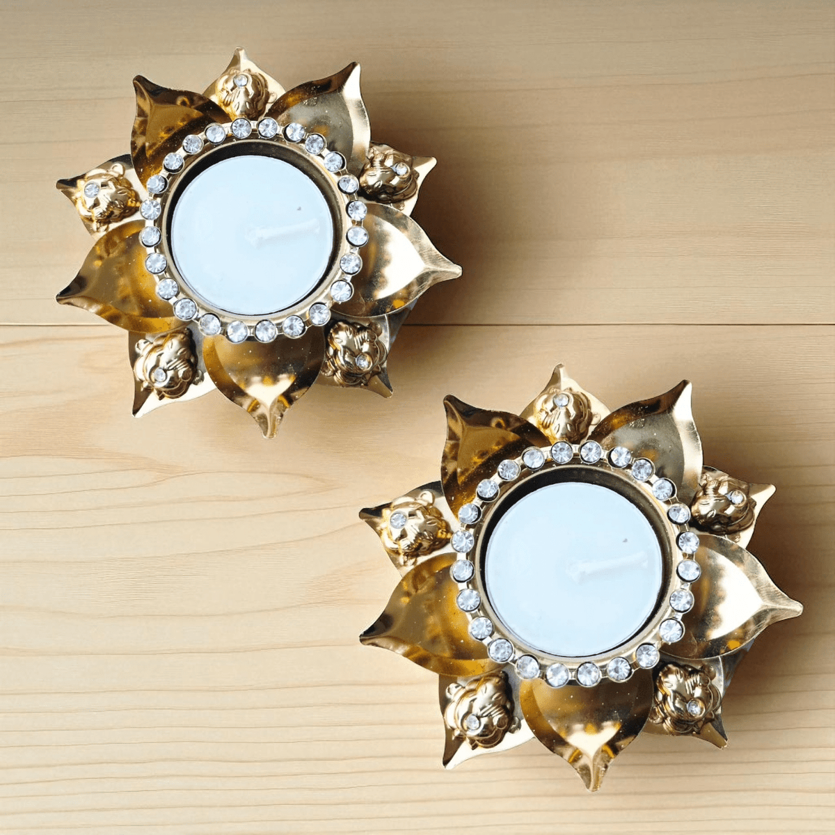 Metal Lotus Diya/T- Light. Holders with Ganesha Set of 2 - Beautiful Return Gifts for Any Occasion - Diwali Gifts La Vie Bien Metal Lotus Diya/T- Light. Holders with Ganesha Set of 2 - Beautiful Return Gifts for Any Occasion - Diwali Gifts