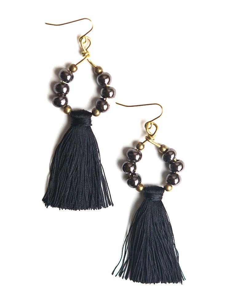 Metallic Ceramic Tassel Earrings