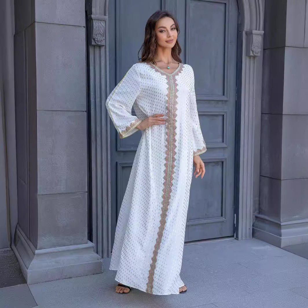 Metallic Embroidered Lace Trim Abaya (MA367) La Vie Bien Metallic Embroidered Lace Trim Abaya (MA367)
