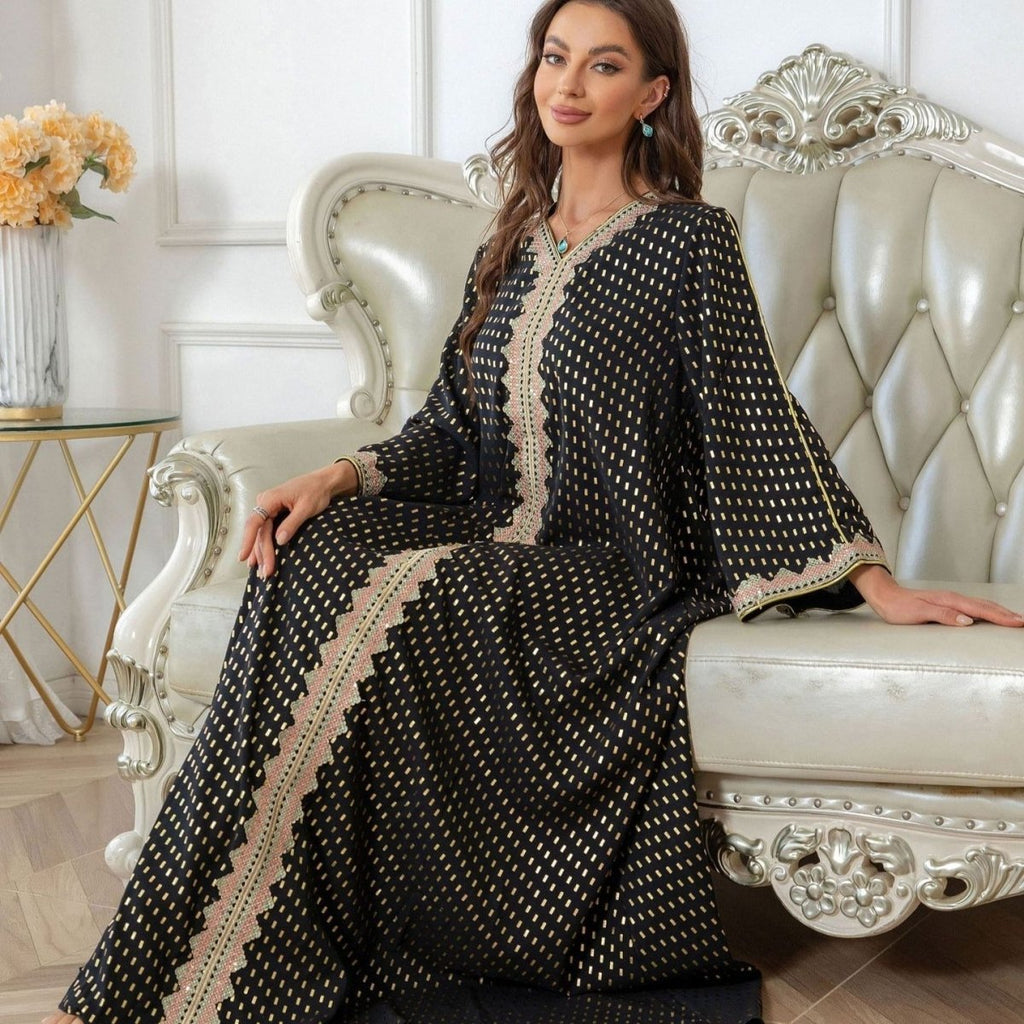 Metallic Embroidered Lace Trim Abaya (MA367) La Vie Bien Metallic Embroidered Lace Trim Abaya (MA367)