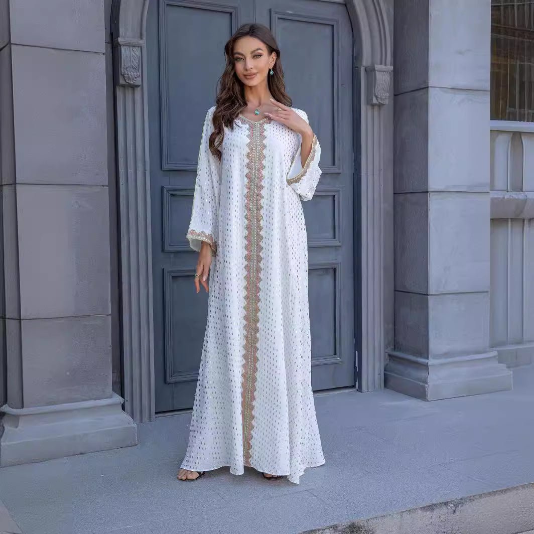 Metallic Embroidered Lace Trim Abaya (MA367) La Vie Bien Metallic Embroidered Lace Trim Abaya (MA367)