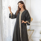 Metallic Embroidered Lace Trim Abaya (MA367) La Vie Bien Metallic Embroidered Lace Trim Abaya (MA367)