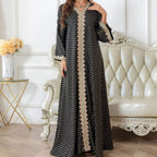 Metallic Embroidered Lace Trim Abaya (MA367)