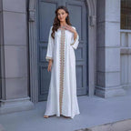Metallic Embroidered Lace Trim Abaya (MA367)