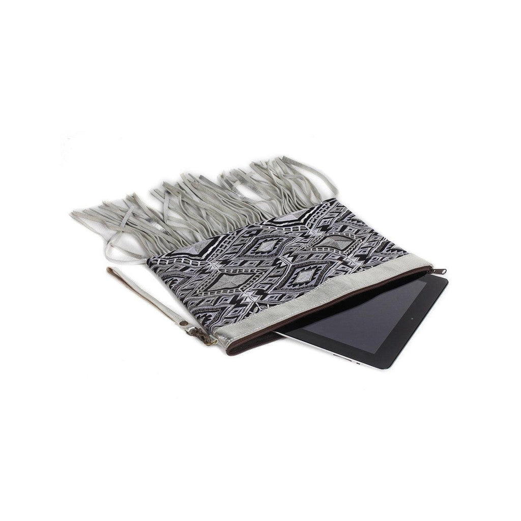 Metallic Leather & Embroidery Wristlet iPad | Tablet Bag - Thailand Bags La Vie Bien Metallic Leather & Embroidery Wristlet iPad | Tablet Bag - Thailand