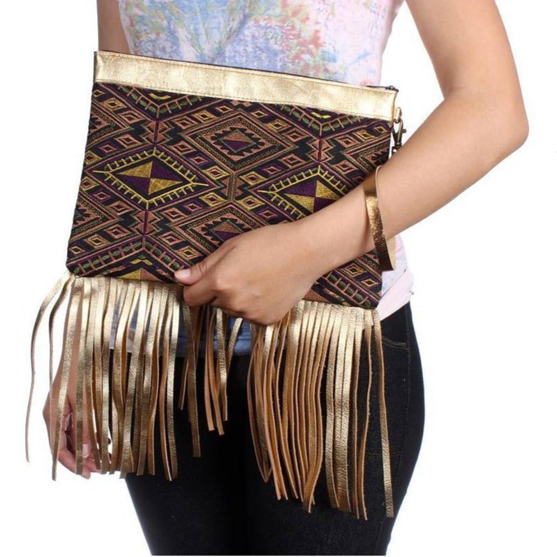 Metallic Leather & Embroidery Wristlet iPad | Tablet Bag - Thailand Bags La Vie Bien Metallic Leather & Embroidery Wristlet iPad | Tablet Bag - Thailand